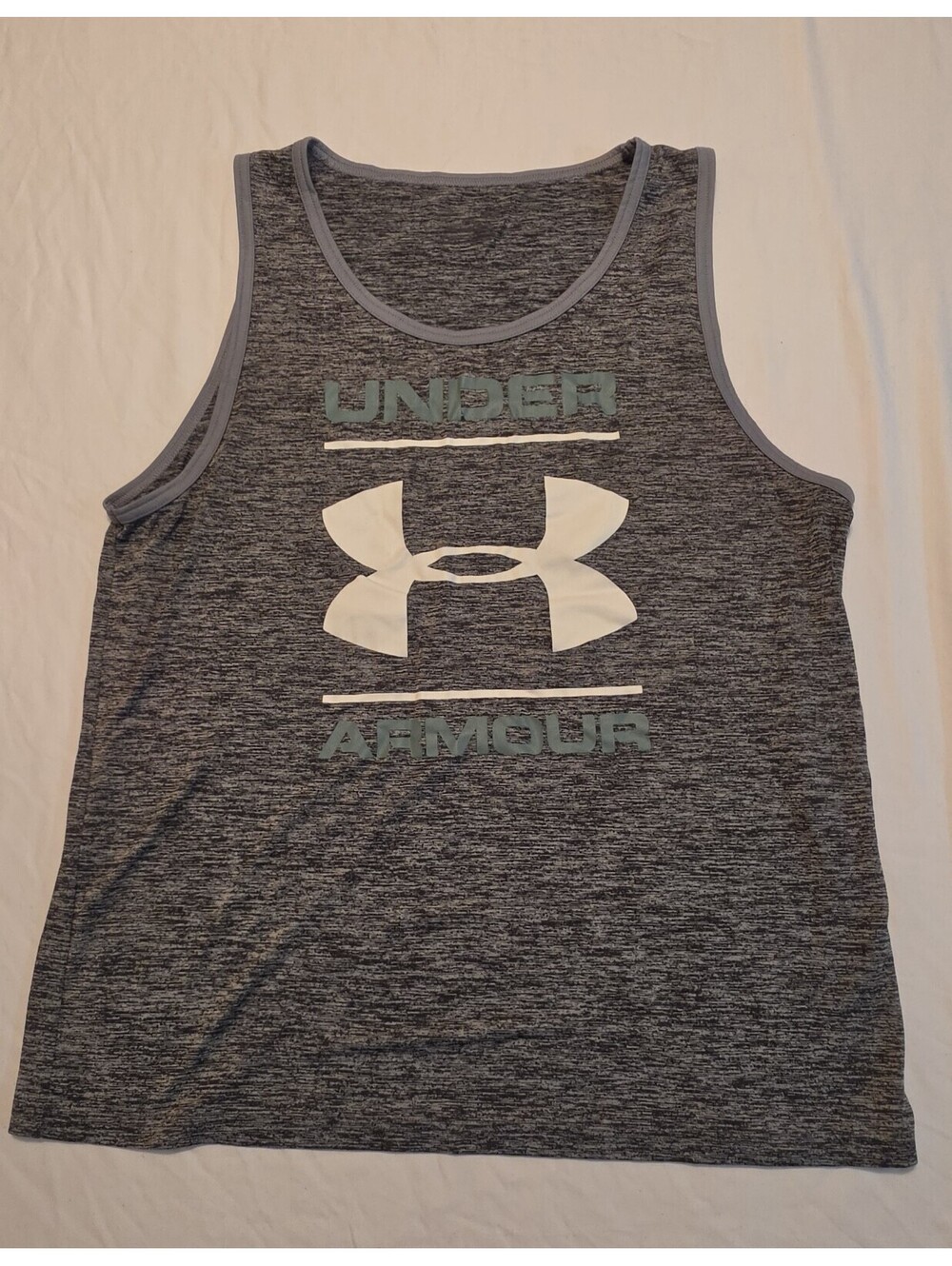 Under Armour Gray Heathered Logo Tank Top M Lightweight Crew Neck